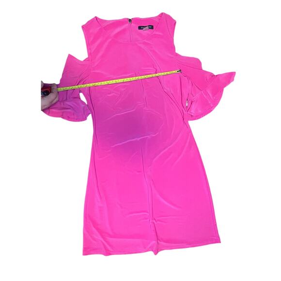 Tommy Hilfiger Hot Pink Ruffled Sleeve Cut Shoulder Body Con Knee Length Dress - Picture 4 of 5